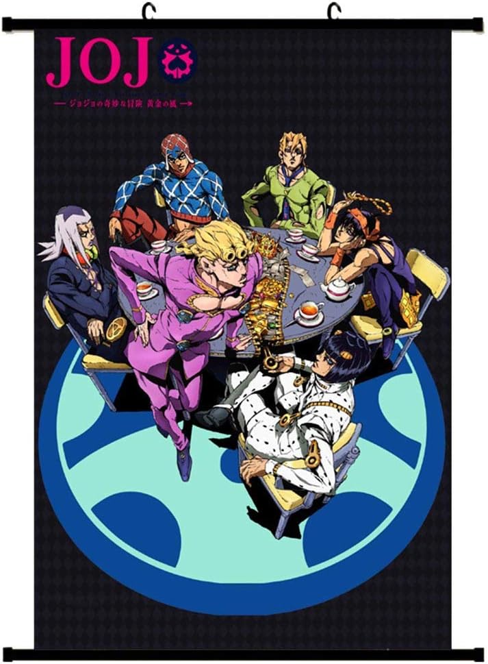 Bowinr JoJo's Bizarre Adventure Golden Wind Wall Scroll Poster, Japanese Anime No Fading Art Print Fabric Painting Poster for Home Decor(L-40x60cm Style 01)