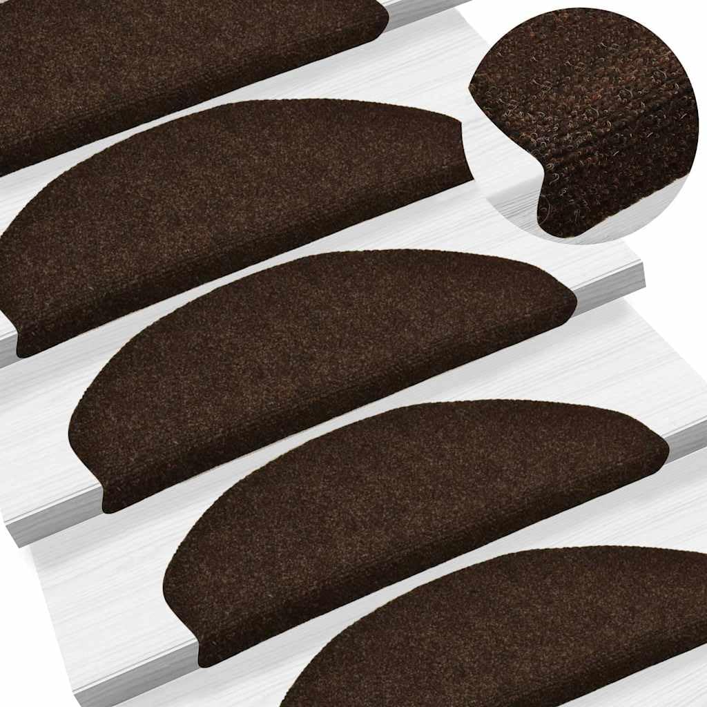 Stufenmatten Selbstklebend 30er Set - Treppenteppich 65x21x4 cm Braun Halbrund, Treppenstufen-Matten aus Nadelvlies für rutschfesten Treppenschutz im Innenbereich