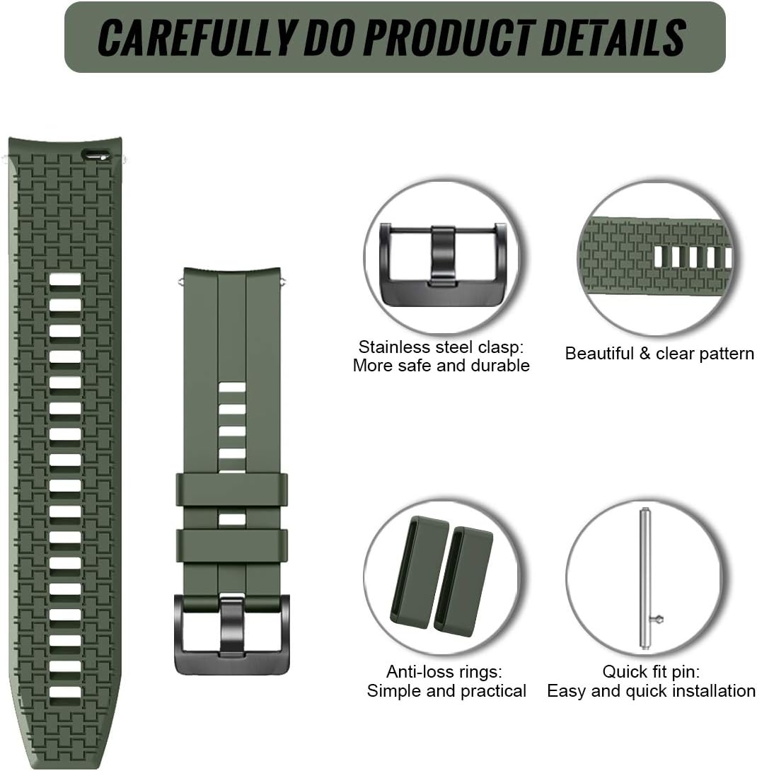 NotoCity for Samsung Galaxy Watch 46mm/ Galaxy Watch 3 45mm/ Huawei GT/Huawei GT 2(46mm) Watch Band, 22mm Silicone Straps Watch Band Accessory (army green)