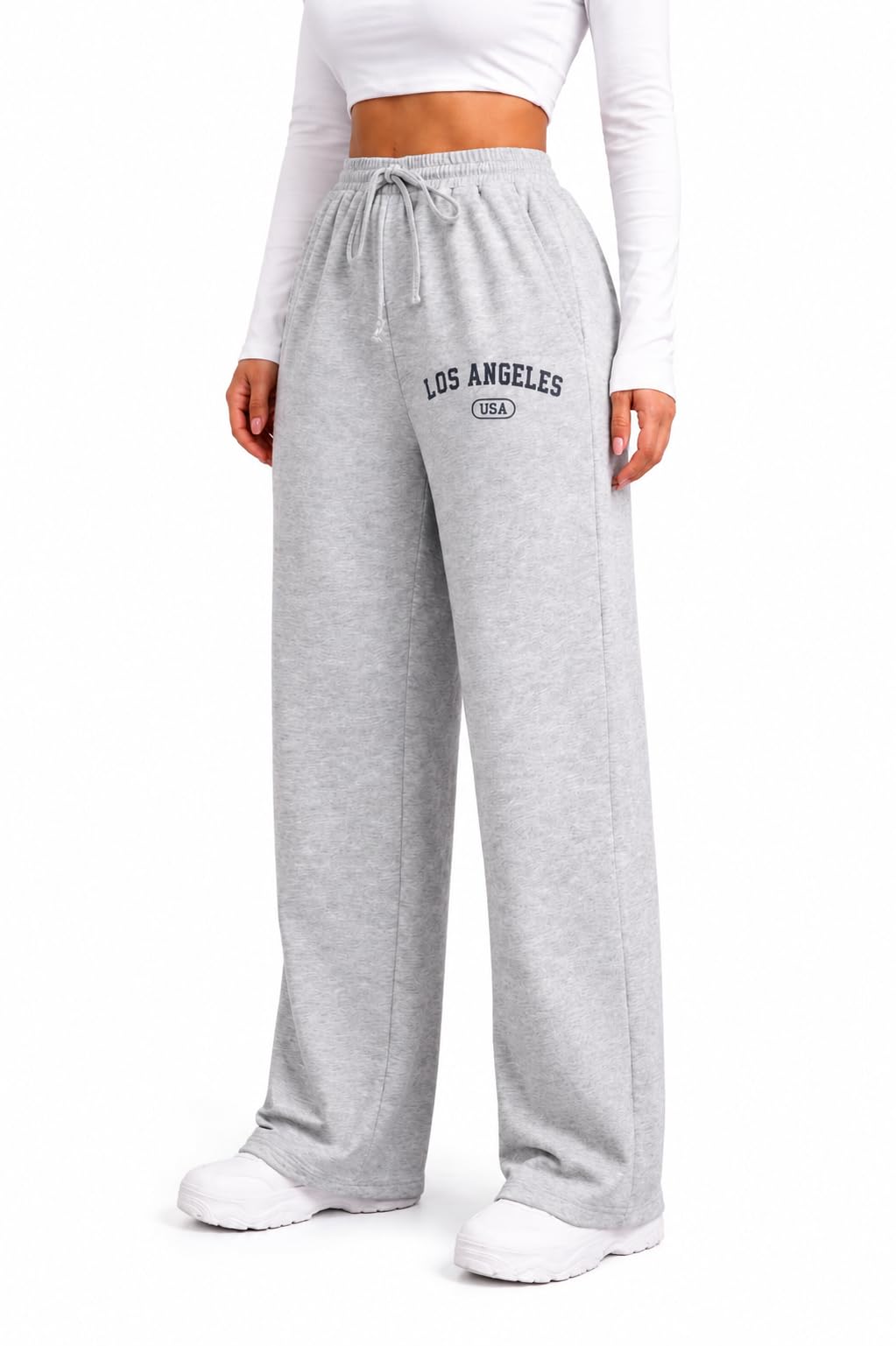 Women Los Angeles Graphic Wide Leg Sweatpants Grey|Gym Track Pant-image-30