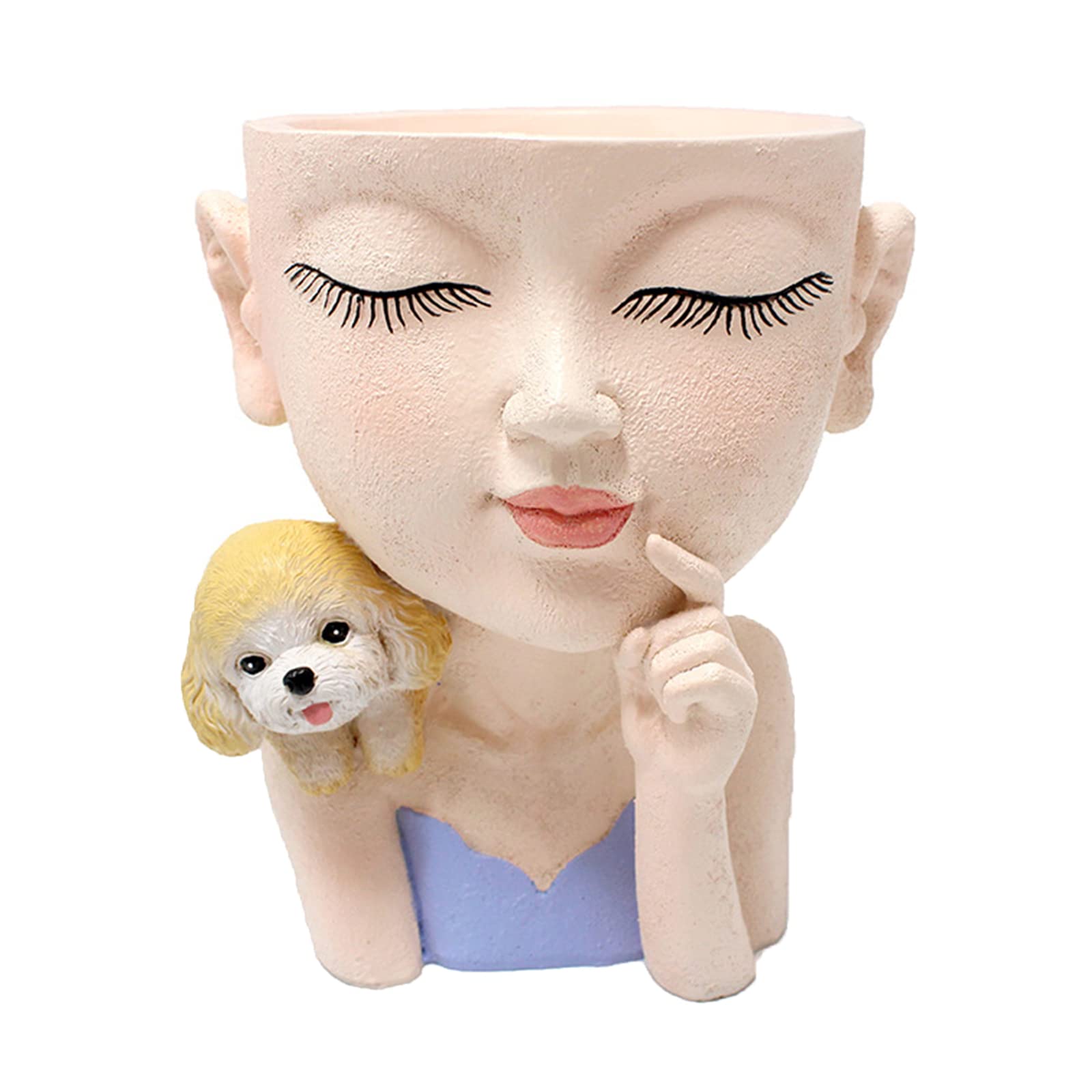 Hsioluted Cartoon Girl Dog Flower Pot Gardening Plant Potted Resin Ornament Small Planter Home Decoration Small Flower Pot Indoor Outdoor for Indoor Plant Succulents Cute Pots for Cute