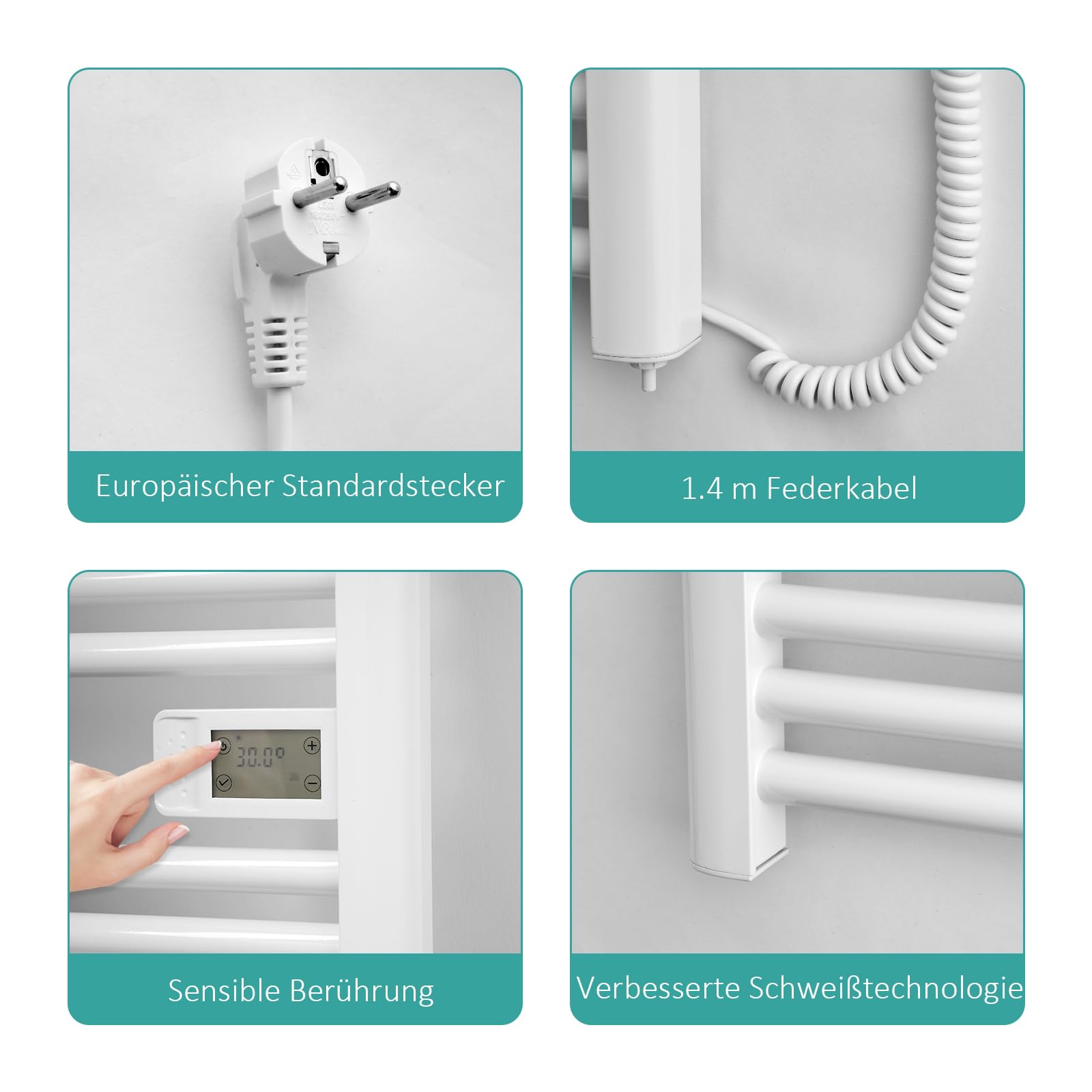 EMKE Radiador eléctrico para toallas de 120 x 40 cm, calefactor de baño, eléctrico con interruptor táctil, temporizador, calentador de toallas, toallero, eléctrico, blanco, 450 W