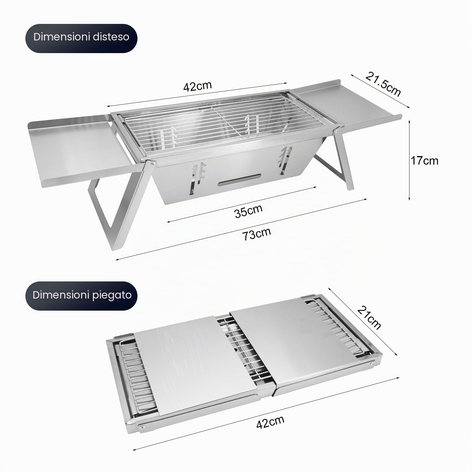 Griglia portatile a carbonella pieghevole, piccola griglia per barbecue, leggera, in acciaio inox, con borsa per il trasporto, per esterni, campeggio, cucina, picnic, patio, viaggi, 43 x 22,8