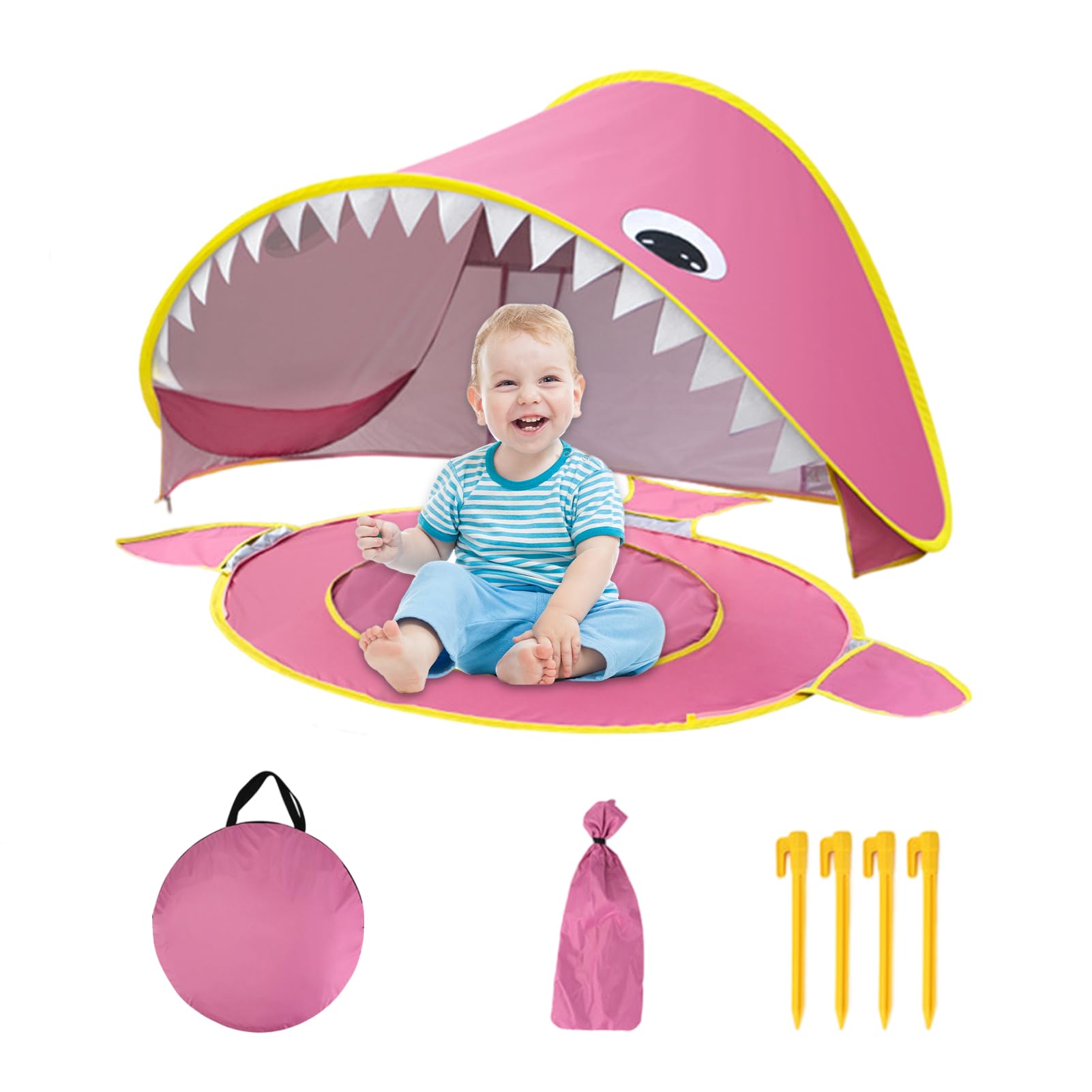 Tienda de campaña para la playa para bebé, protección UV, resistente al agua, incluye bolsa de transporte y estacas para 0-3 años (rosa)