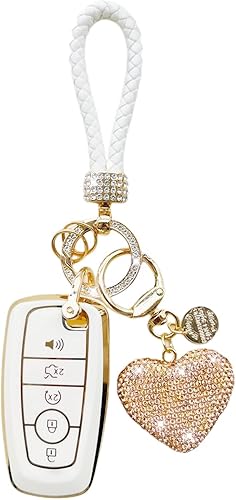 Miniatura 5 de Funda para llavero, funda de TPU suave para llavero de coche con llaveros, BlancoDorado