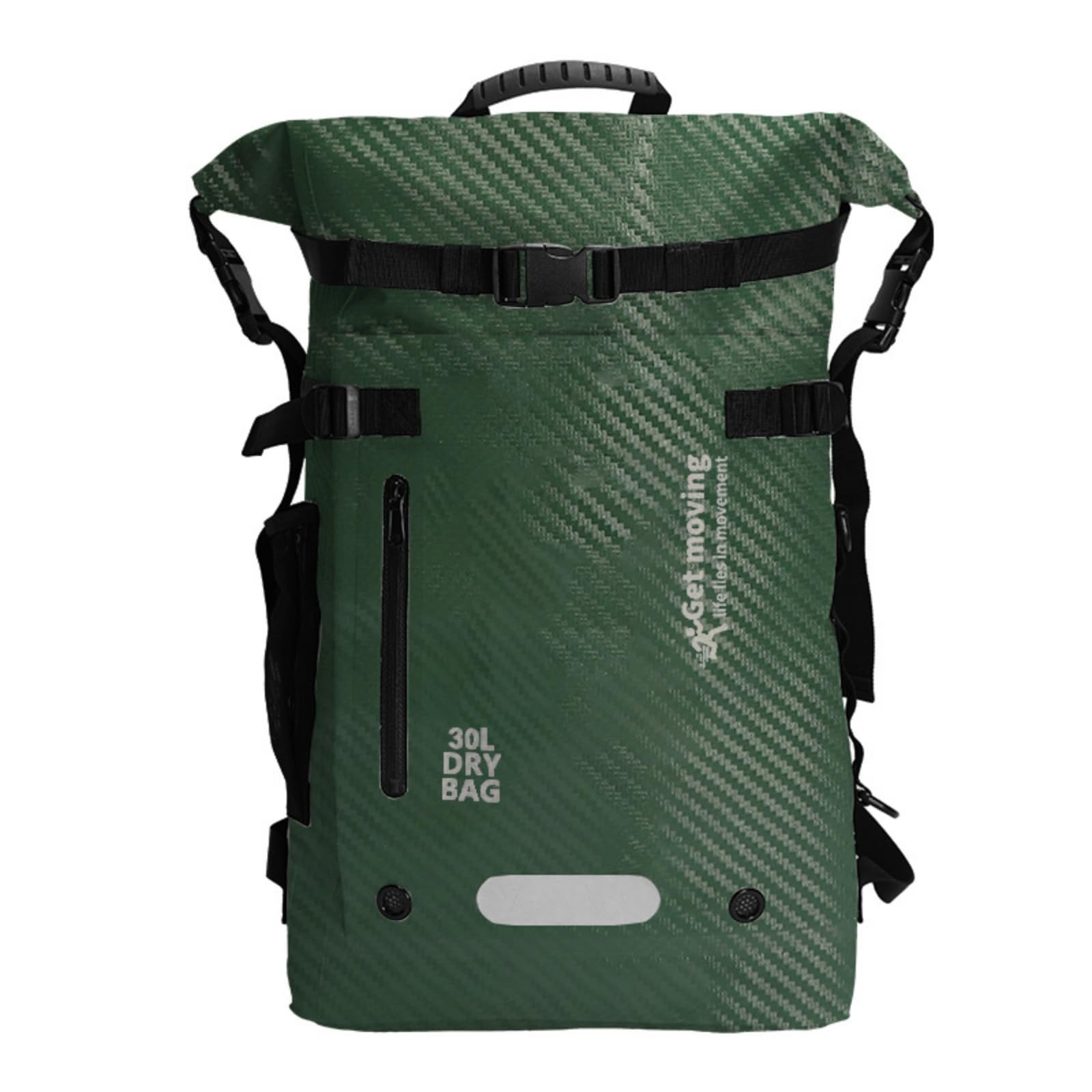 MERIGLARE Sac Étanche Roll-top Sac à Dos Étanche Sac de Sac de Randonnée en Tissu Carbone 30 L Imperméable avec Poches et Bretelles Réglables Adapté à Kayak, Array, Vert Foncé