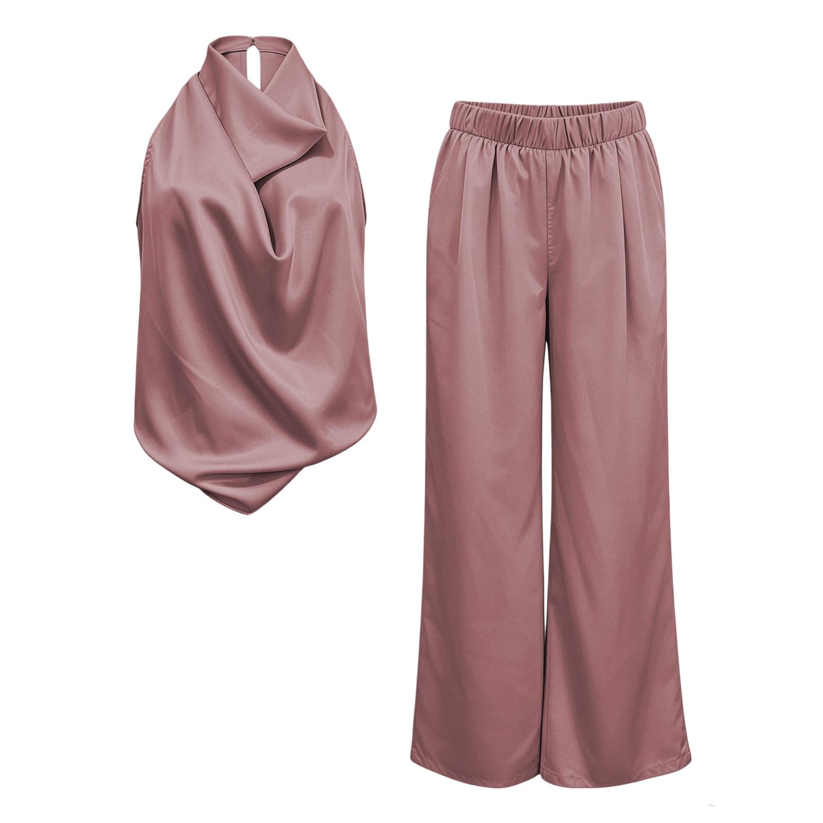 Generisch Elegante set a due pezzi senza maniche e pantaloni larghi per l'estate, perfetto per un abbigliamento casual