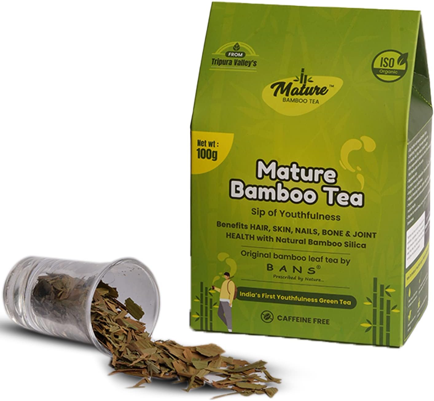 Bans Mature Bamboo Green Tea - Caffeine Free Youthfulness Bamboo Leaf Tea With Vitamins Natural Bamboo Silica Benefits Healthy Hair, Skin, Nails, Bone & Joint Health - 100 Gm
