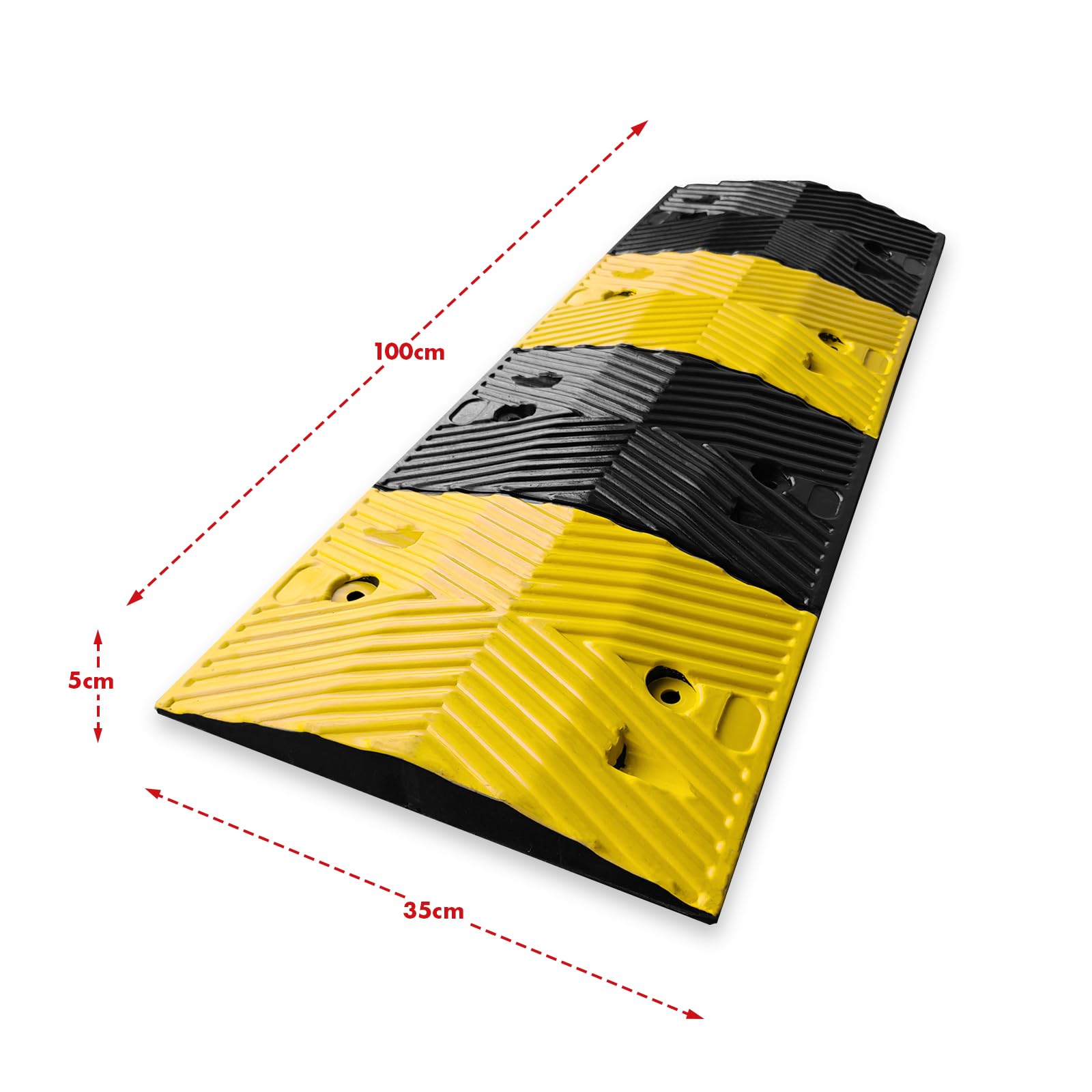 KARAT - Ralentisseur de Vitesse - Rampe de Voiture - Sécurité routière en Caoutchouc recyclé de Haute qualité - Seuil de Sol résistant à la Pression - Modèle Kenya, 100x35x5 cm, Noir-Jaune