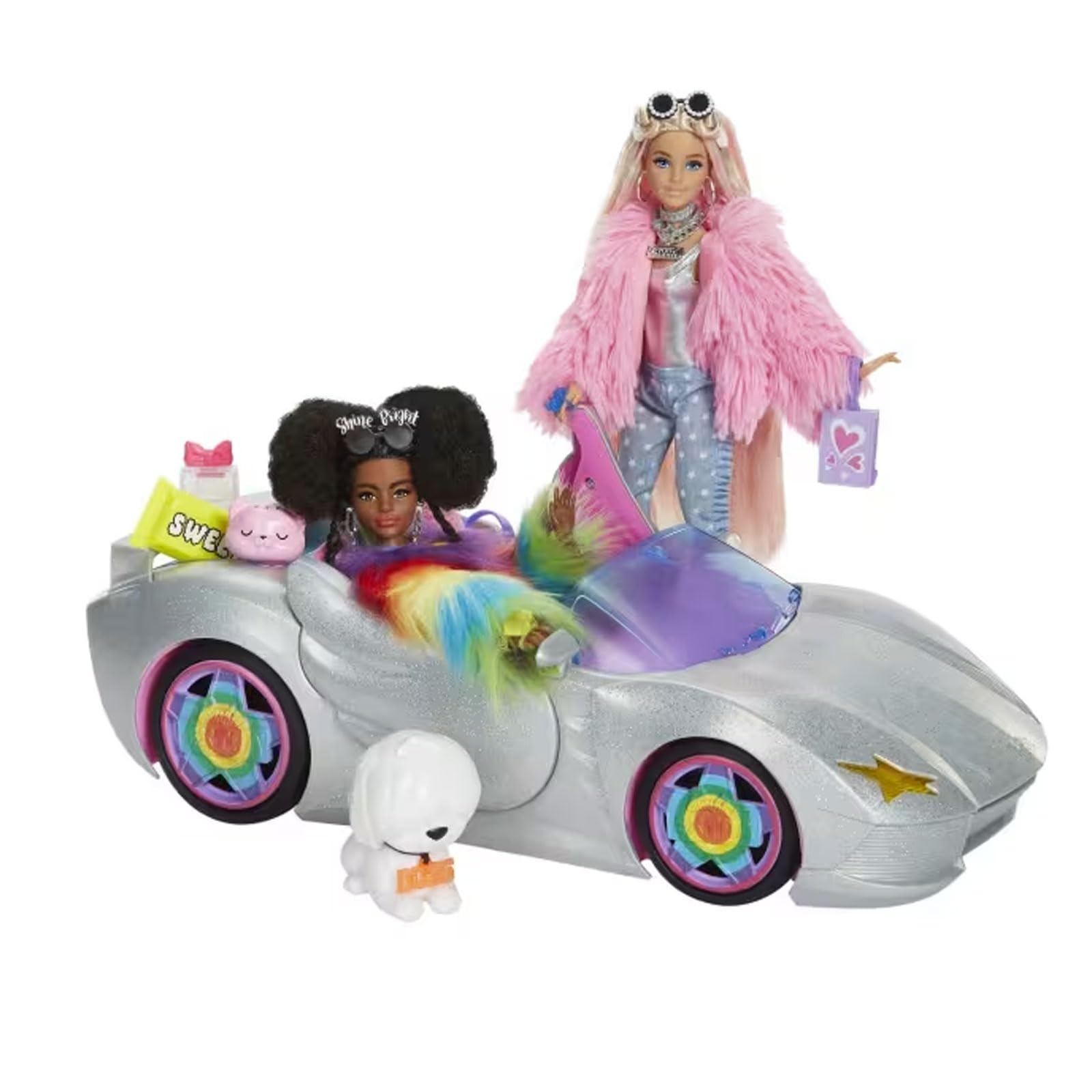 Barbie Mattel HKB01 Extra - Cabrio inkl. 2 Puppen mit Haustieren und 14 Zubehörteile