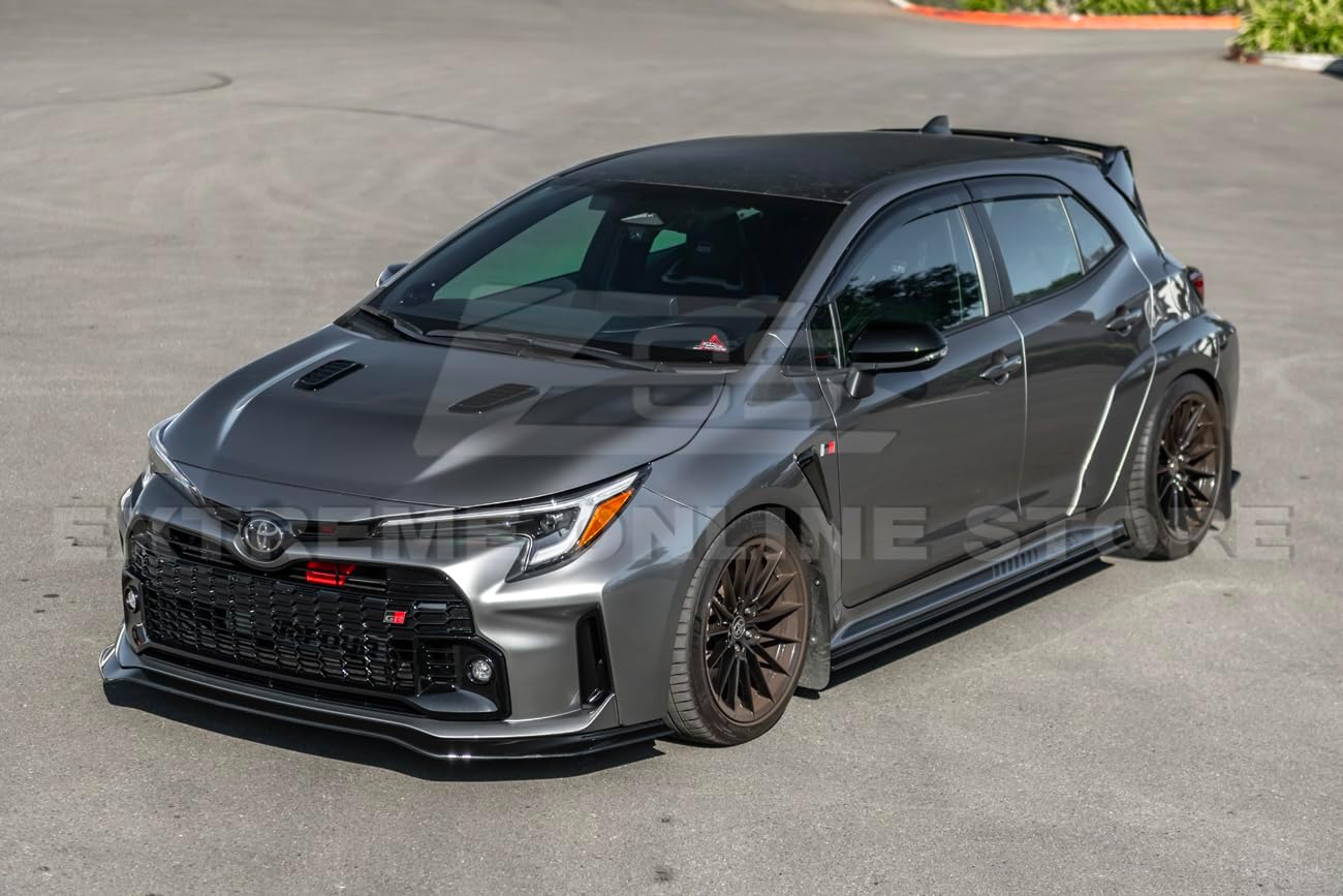 Replacement for 2023-2024 Toyota E210 GR Corolla Models | GR Style Front Bumper Lip Splitter & Side Skirts Rocker Panel Extension Pair & Rear Apron Lip Side Spat (ABS Plastic - Painted Glossy Black)