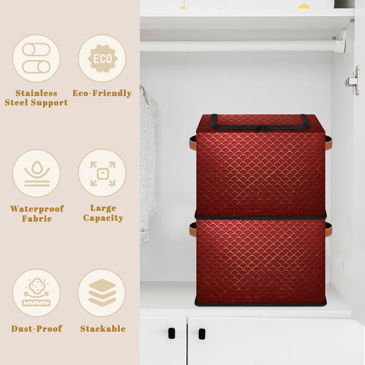 Fish Scales Print Storage Box with Lid and Handles Foldable Cloth Storage Basket Bin Bags for Shelves Closet Shelf Toys Clothes Bed Sheets Organizer 2 Pack
