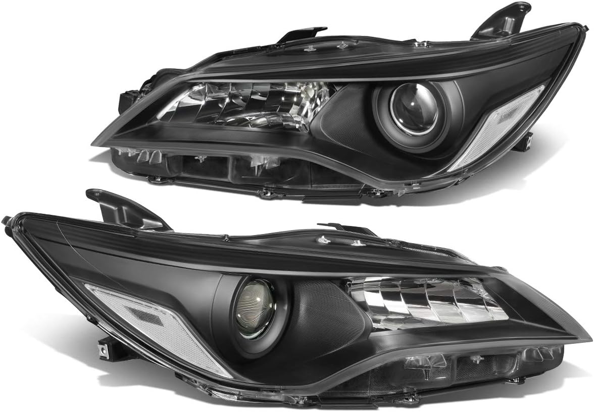 Auto Dynasty Headlights Assembly Compatible with 2015 2016 2017 Toyota Camry XV50, Driver and Passenger Side Halogen Headlamps Replacement w/Projector Low Beam, Black Housing Clear Corner
