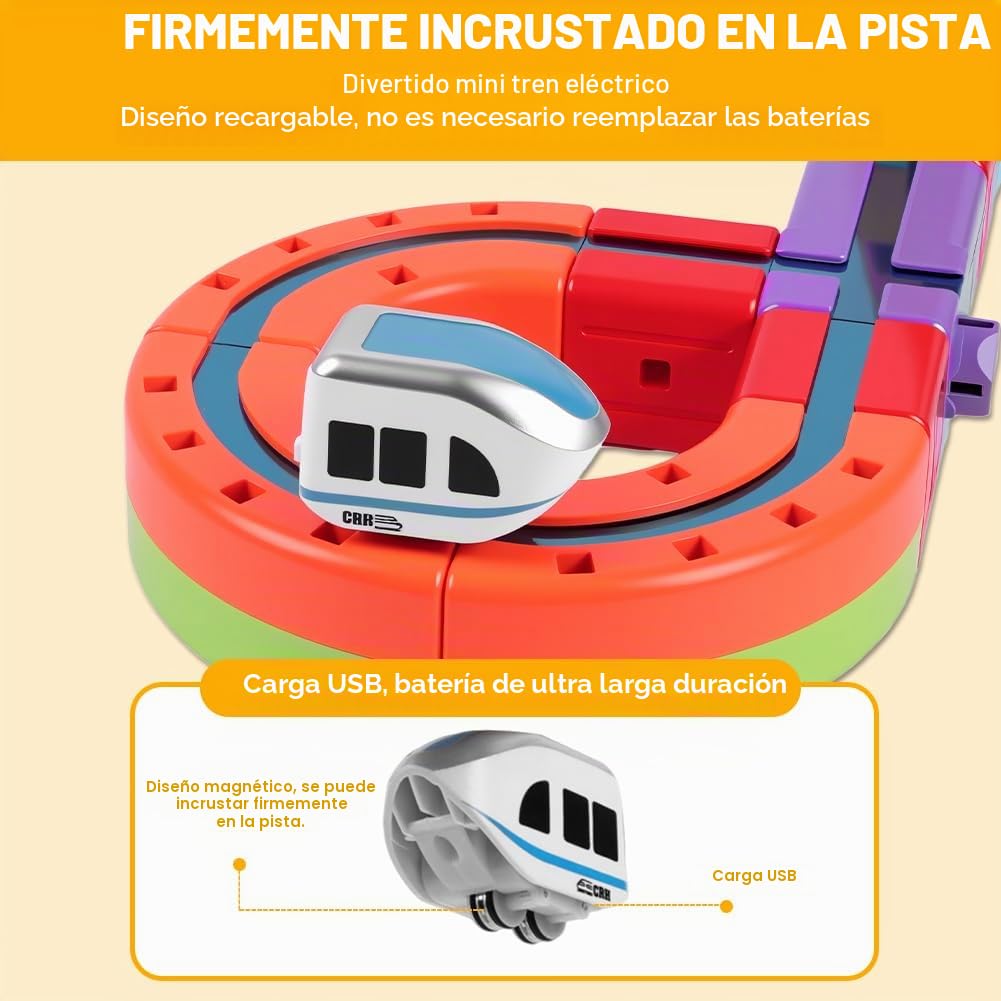 68 Piezas Tren Eléctrico, Trens Magnetico Juguete Incluye Tren Eléctrico Antigravedad, Señales de Tráfico Y un Diseño de Pista Incrustado en 3D, Regalos