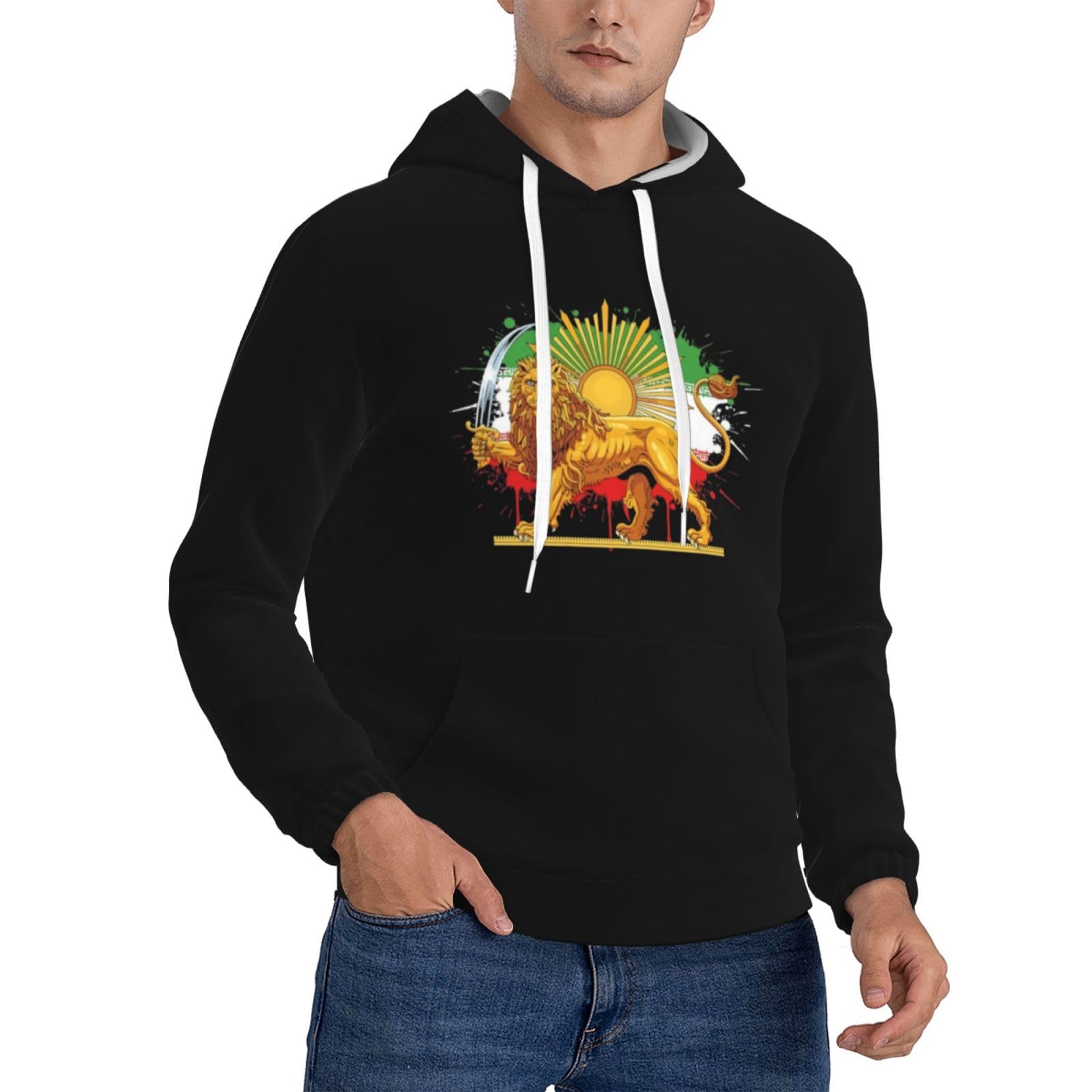 Iran Free Hoodie Make Iran Great Again Miga Hoodies Lion Sun and Crown Iran Persian Flag Sweatshirt Black