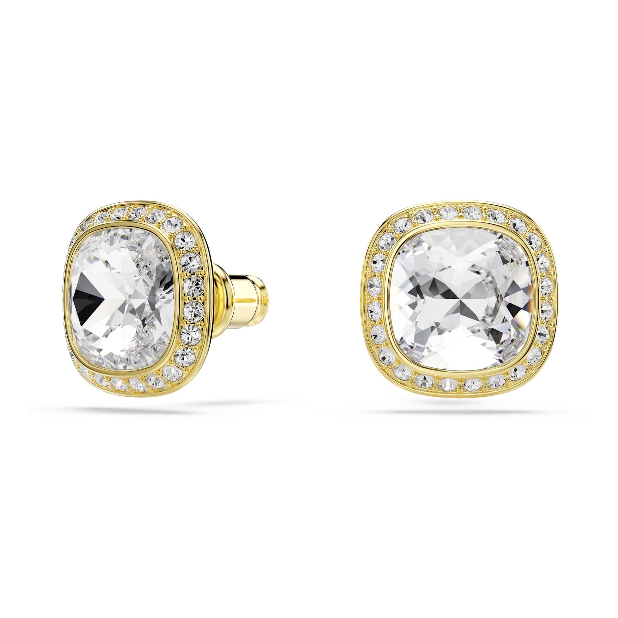 Swarovski Una Angelic Orecchini A Bottone, Taglio Cuscino, Bianco, Finitura Oro 18 Carati