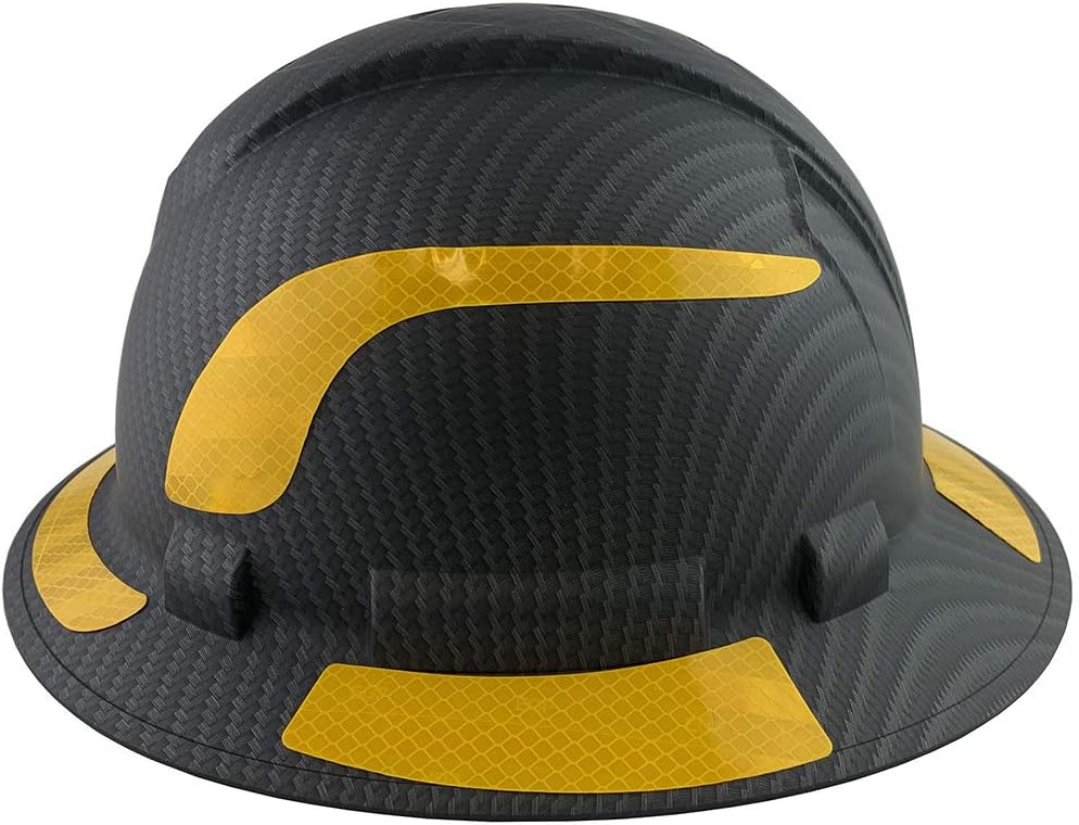 Ridgeline Full Brim Hard Hat, Graphite Matte Black Pattern with Hi Viz Yellow Reflective Decals & Tote Bag, Skull Hard Hats for Men with Ratchet Suspension, Safety Hard Hats for Men, Fits 6.5–8