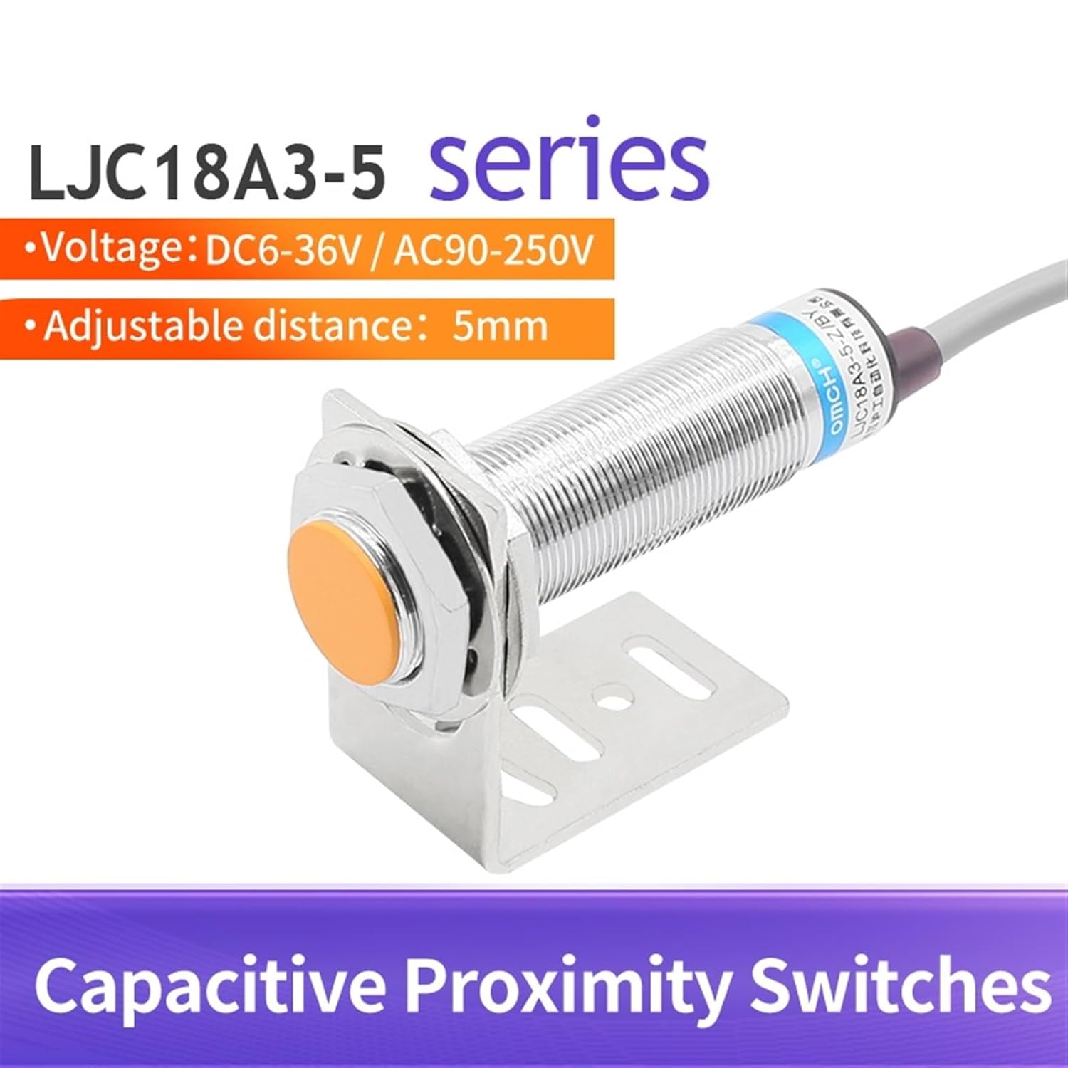 M18 Capacitive Switch LJC18A3-5 Serise Inductive Proximity Sensors PNP NPN DC 6V-36V AC 90-250V (Color : 3 Wire PNP NC)