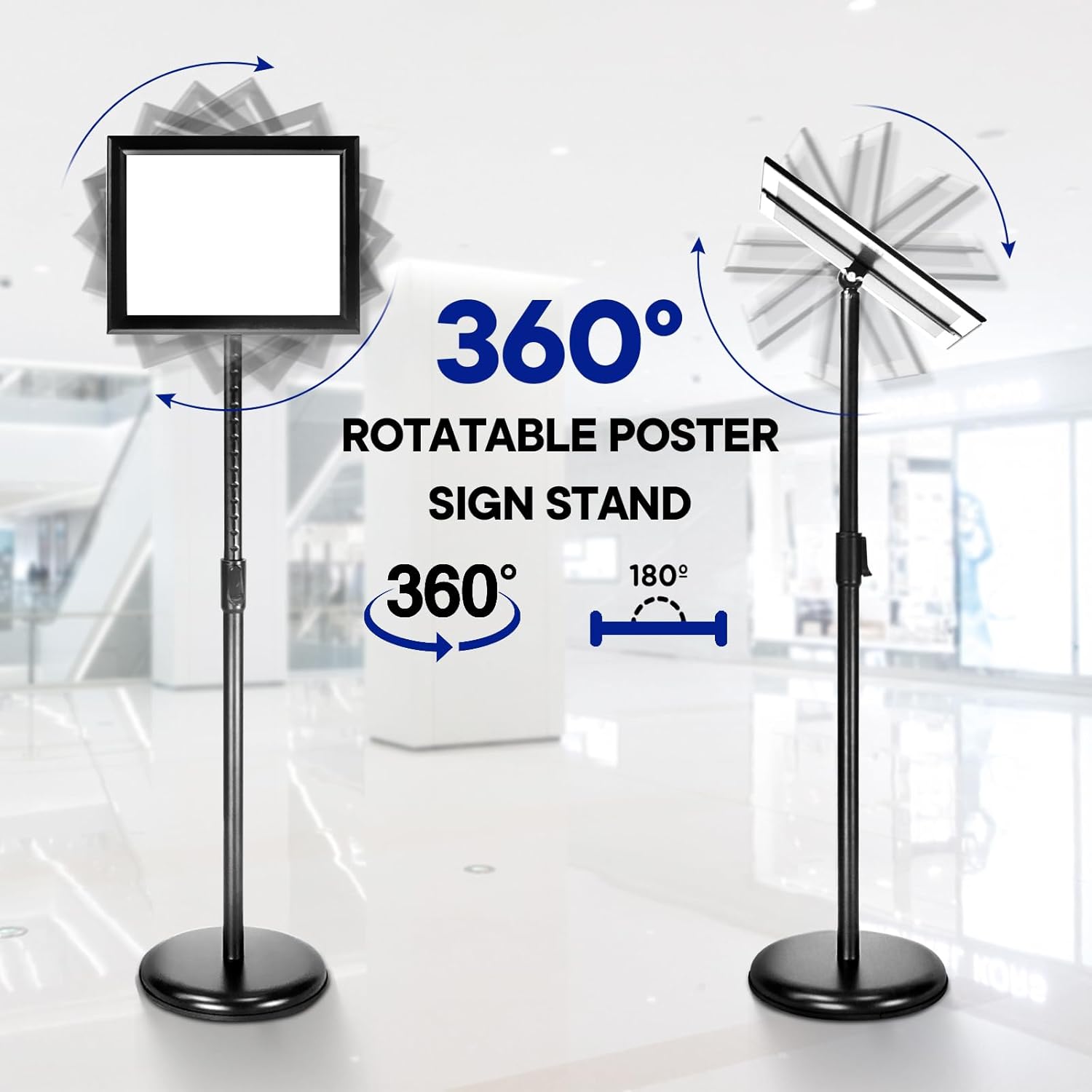 Adjustable Poster Sign Stand Holder Heavy Duty Snap Open Aluminum Pedestal Floor Standing Sign Holder Vertical and Horizontal View Sign Displayed,Advertising Display Stand (Black, 8.5x11inches)