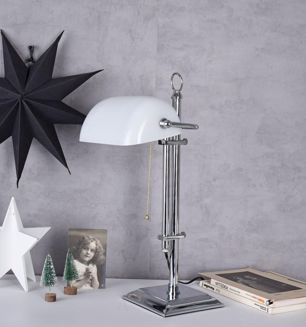 Lampa bankierska lampa biurkowa (bez żarówki) styl secesyjny biały i srebrny 48 cm lampa bankierska xcl121 Palazzo ekskluzywny