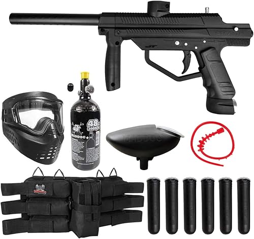 Miniatura 9 de Maddog JT Stealth Paintball Gun Marker and Accessory Starter Packages [HPA] | Marker, 48ci/3000psi Compressed Air Tank, Mask, Hopper, Pods, Harness