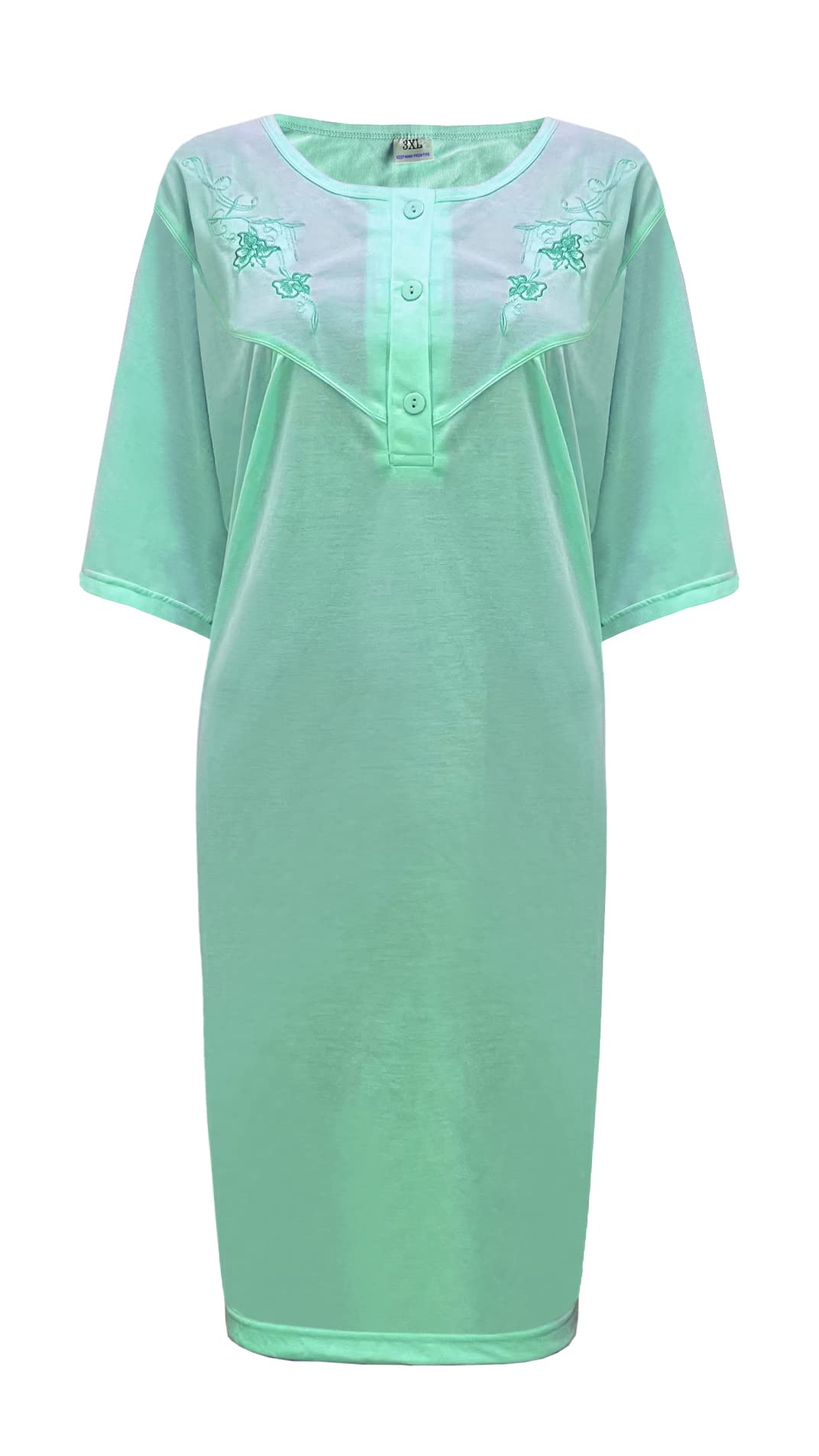I-Smalls Women's Plain Mint Plus Size Nightdress Super Soft Lightweight Cotton Rich Nightie 3XL To 6XL (Plain Mint) 4XL