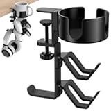 4 in 1 Desk Cup Holder with Headphone Hanger and Controller Stand Gaming Accessories&comma; Universal Adjustable & Rotating Upgraded Arm Clamp for Coffee Mugs&comma; Water Bottles&comma; Headphones&comma; Controller&period;