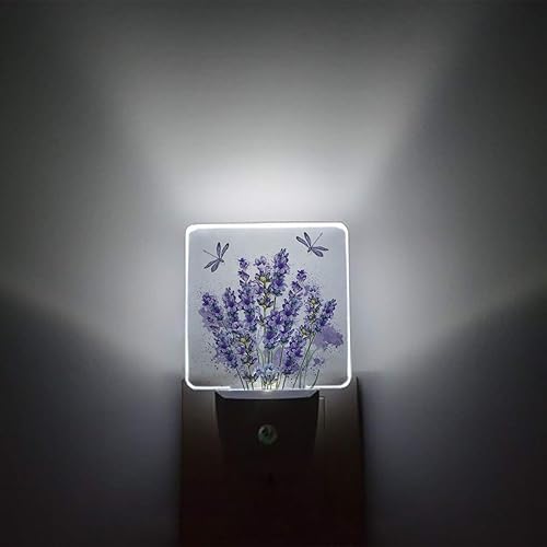 Luces LED de noche de lavanda enchufables con sensor automático de atardecer a amanecer, brillo ajustable, libélula, luz nocturna regulable para disponible en Yaxa Peru