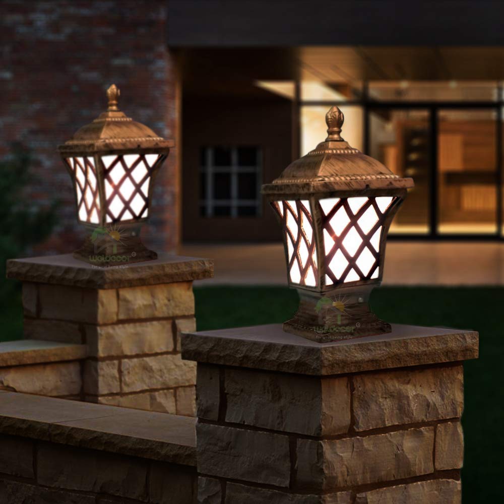 Weldecor Antique Home Design Gate Lamp of Metal for Garden & Entrance | Outdoor Lights for Poles and Pillars (Brass) (Net Square) (B08BG26Z5C) Amazon Price History, Amazon Price Tracker