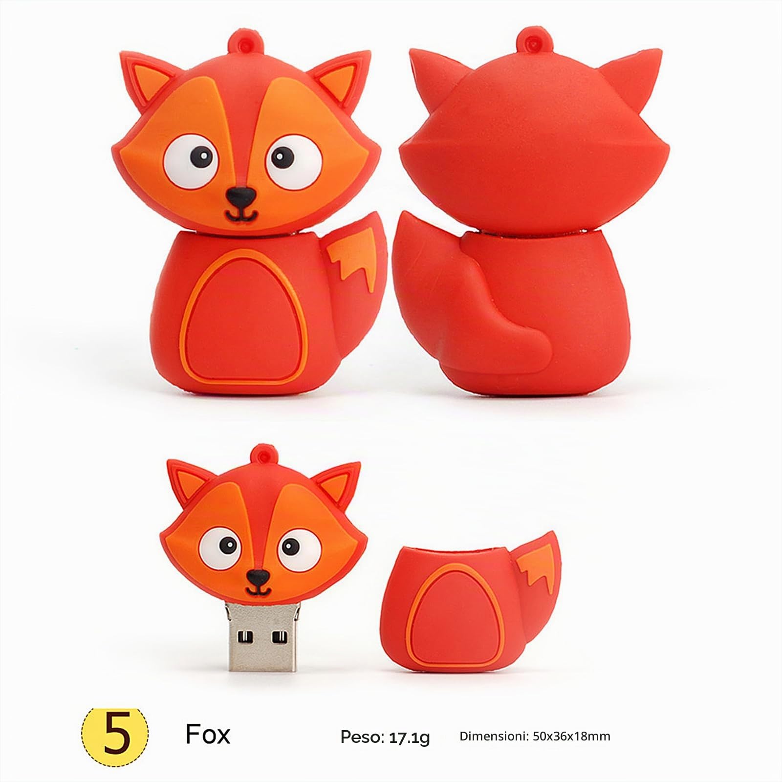 32GB Chiavetta USB Confezione Pen Drive Scheda di Memoria con Grafica Animale Carino Chiavetta di memoria esterna Adatto per bambini amici studenti regali di laurea souvenir(5 * 32GB,Animale)