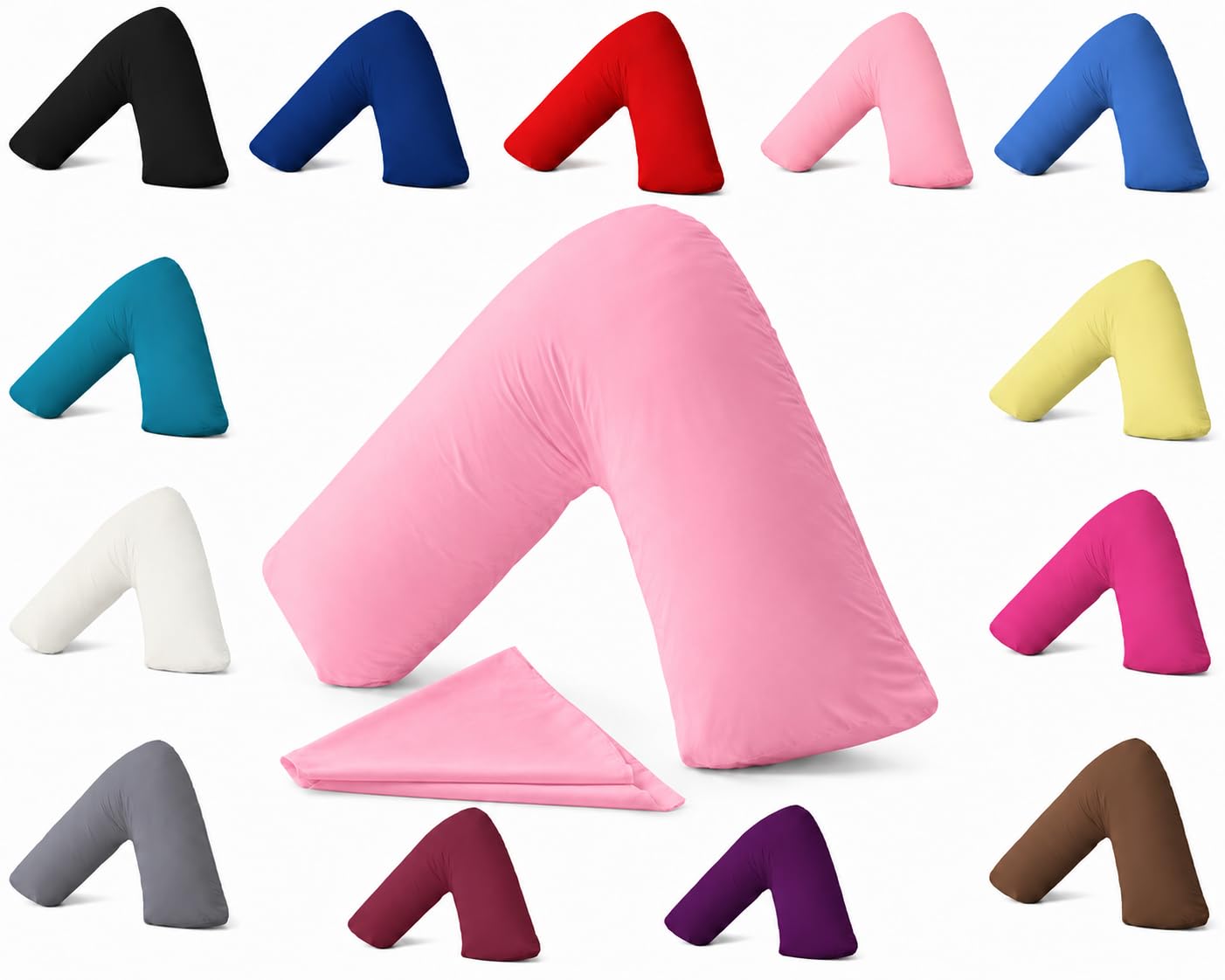 AmigoZone Plain Polycotton Back & Neck Support V Shaped Pillowcase Orthopedic/Pregnency/Nursing Pillow Case (Pink) โ image 1