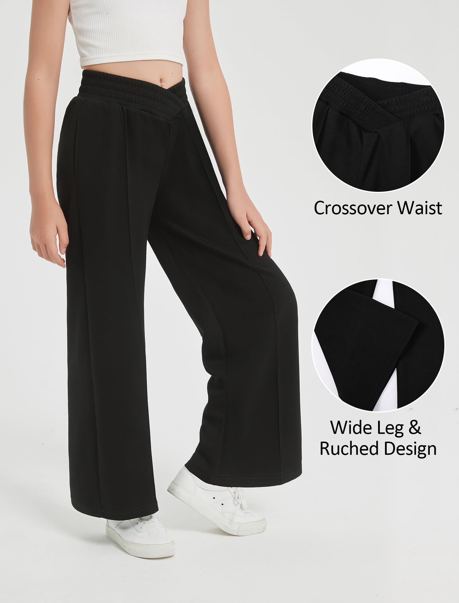 EXARUS Pantaloni della tuta per ragazze Pantaloni a gamba larga per adolescenti a strisce laterali/carico/crossover in vita sudorazione larghi tasche sportive casual 6-14 anni