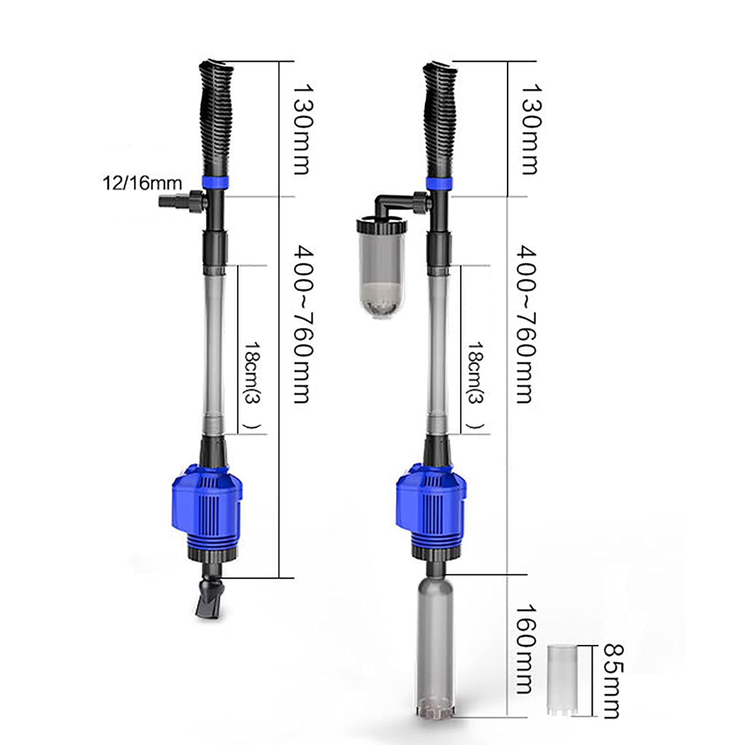 Électrique Aspirateur Automatique Nettoyage Graviers pour Aquarium, Nettoyeur de Gravier avec Éponge Filtrante ​de Gravier Convien