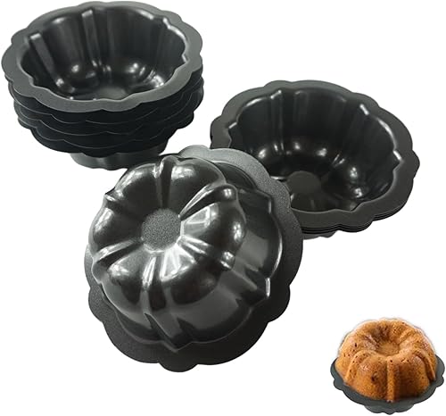Miniatura 10 de Paquete de 10 mini moldes para pasteles de 4 pulgadas para hornear, juego de moldes de acero al carbono antiadherentes para tartas acanaladas, molde