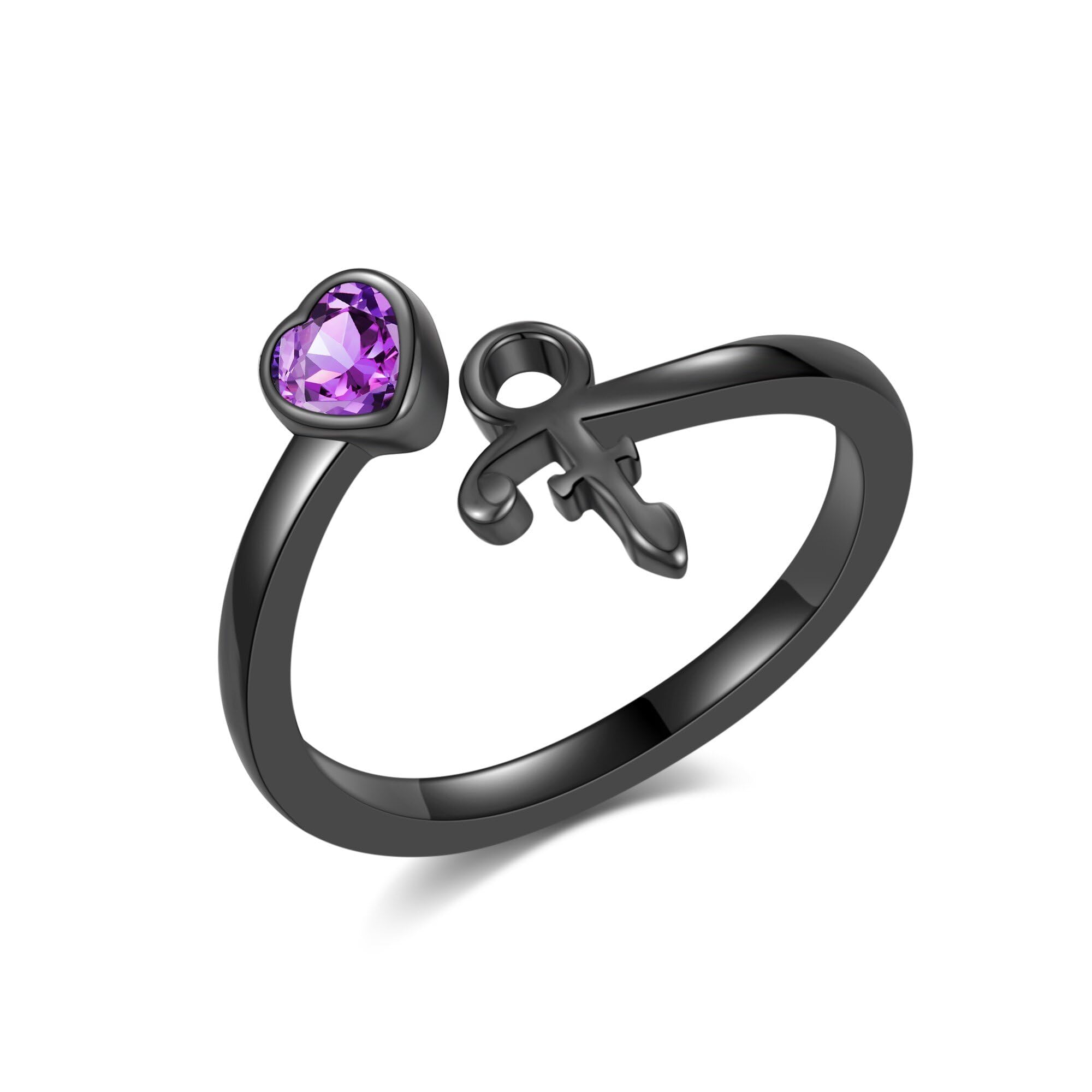 HUKKUN Prince Symbol Ring Gifts Sterling Silver Adjustable Wrap Prince Symbol Ring for Prince Lover Black/Silver Plated