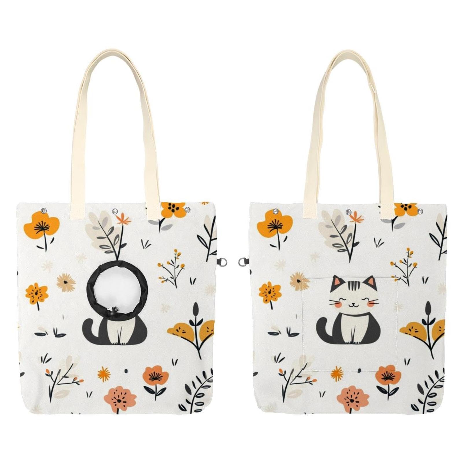 Bolsa de hombro de lona para mascotas pequeñas con diseño de flores para viajes