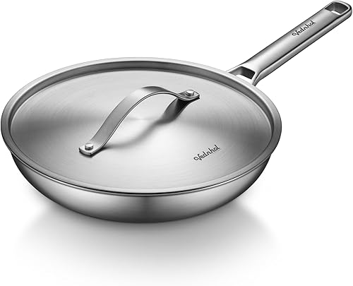 Sartén de acero inoxidable con tapa de acero inoxidable de 12 pulgadas, sartén de acero inoxidable de tres capas, sartén de acero cepillado para