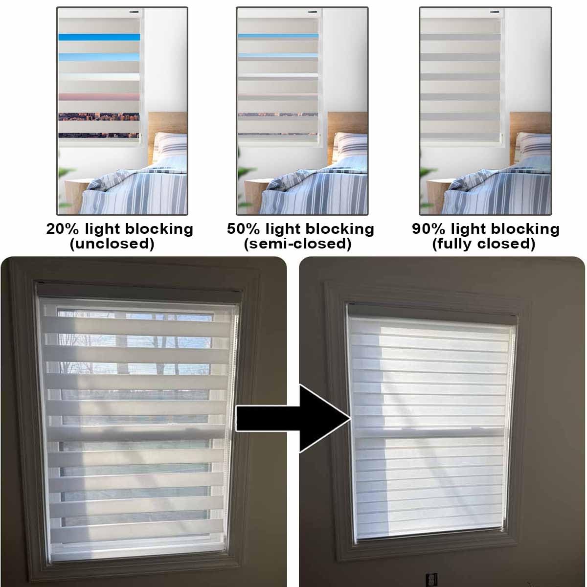Store Enrouleur Jour Nuit, Store Zèbre Double Tissu avec Clips, Rideau Translucide Et Occultant pour Fenêtre Et Porte, Protection Solaire, Largeur 50 60 80 100 120 140 155cm