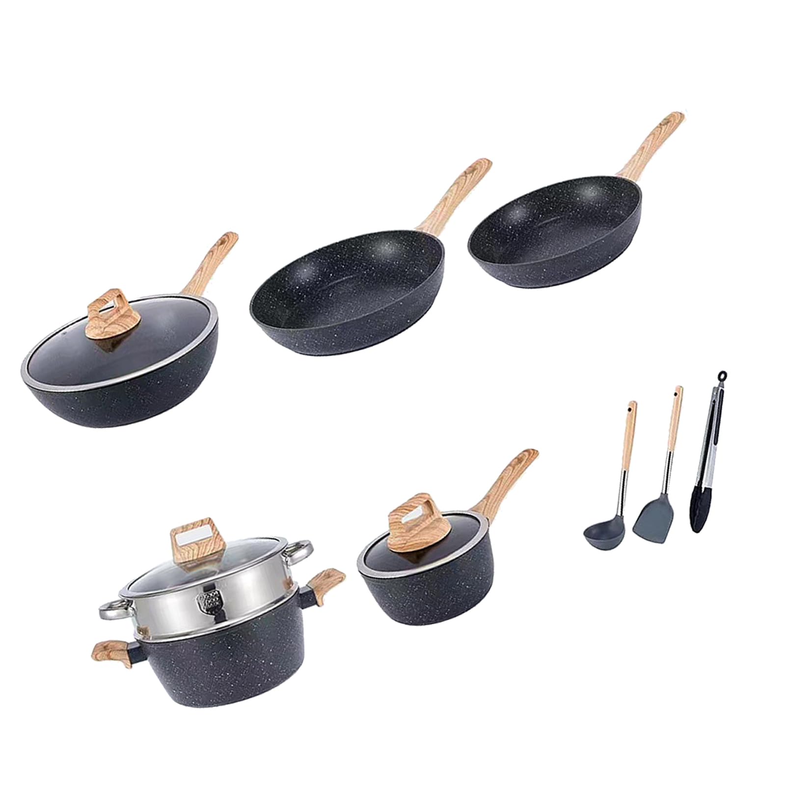 Yosoo Health Gear Zestaw naczyń Kuchennych, Aluminiowe Garnki z powłoką nieprzywierającą Zestaw Patelni z Patelnią Rondelki Patelnia do Smażenia z pokrywką, Równomierne Ogrzewanie do Gotowania w