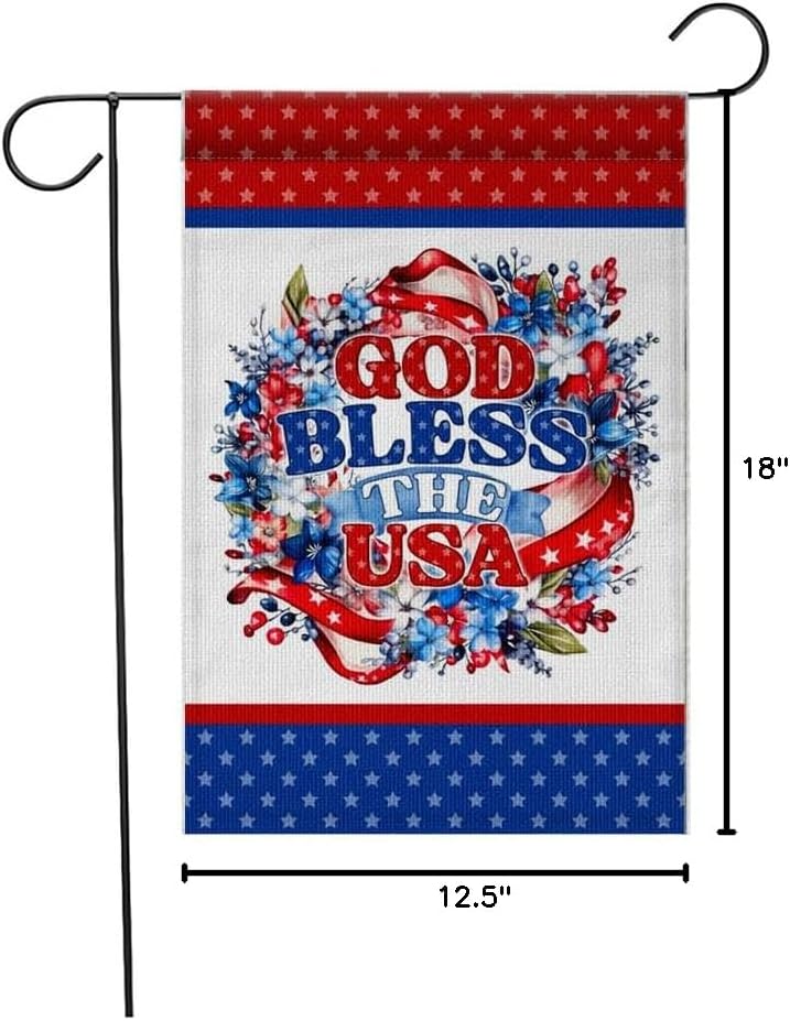 God Bless the USA Garden Flag 12.5x18 Inches Polyester Double Sided Print, Independence Day 4th Of July Flag Yard Outdoor Decoration For Home