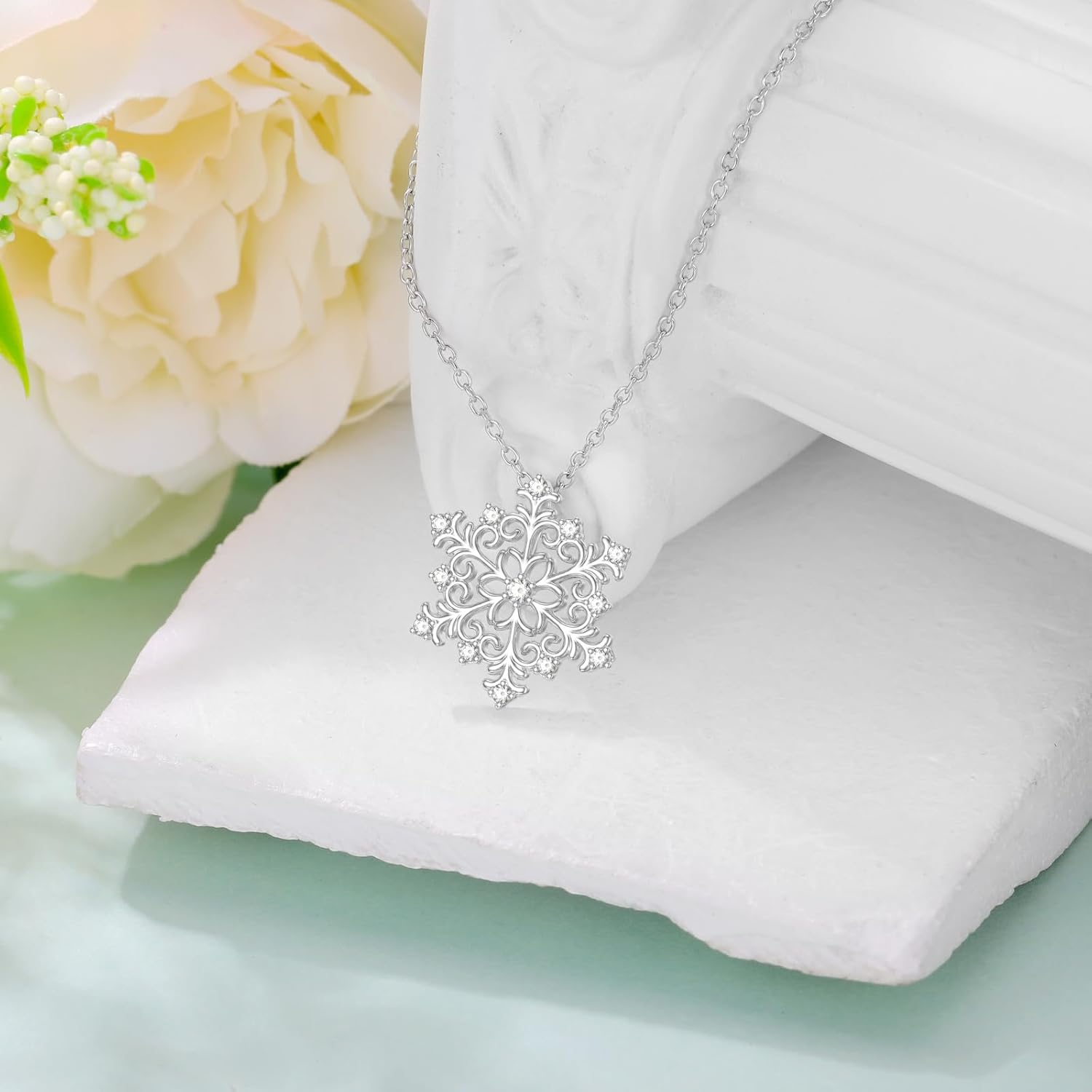 Diamond Snowflake Necklace 925 Sterling Silver Snowflake Pendant Necklace Christmas Jewelry Gifts for Women Wife - Image 3