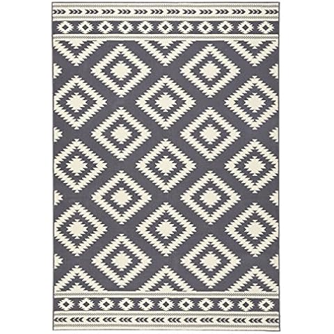 Hanse Home Ethno Living Room Rug Short Pile Diamond Design Modern Look for Dining Room, Living Room, Children's Room, Hallway, Bedroom, Kitchen - Black Cream, 80 x 150 cm Cover