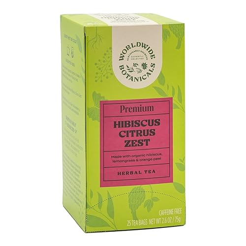Worldwide Botanicals Té de ralladura de cítricos de hibisco, té de hierbas sin cafeína de primera calidad hecho con hibisco orgánico y cítricos,