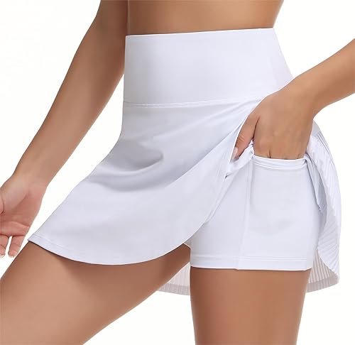 Miniatura 5 de THE GYM PEOPLE Faldas de tenis de cintura alta para mujer, con dobladillo cruzado en la espalda, plisadas con pantalones cortos interiores