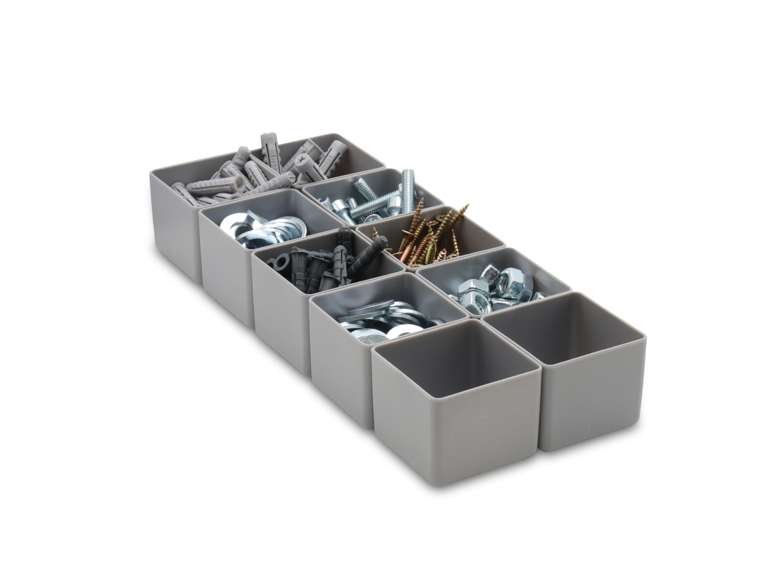 1a-TopStore 10 Stk. Einsatzkästen Einsatzboxen Schubladen-Einsatzkasten Sortierboxen, 32 Größen, 5 Farben (grau, 49x49x40 mm)