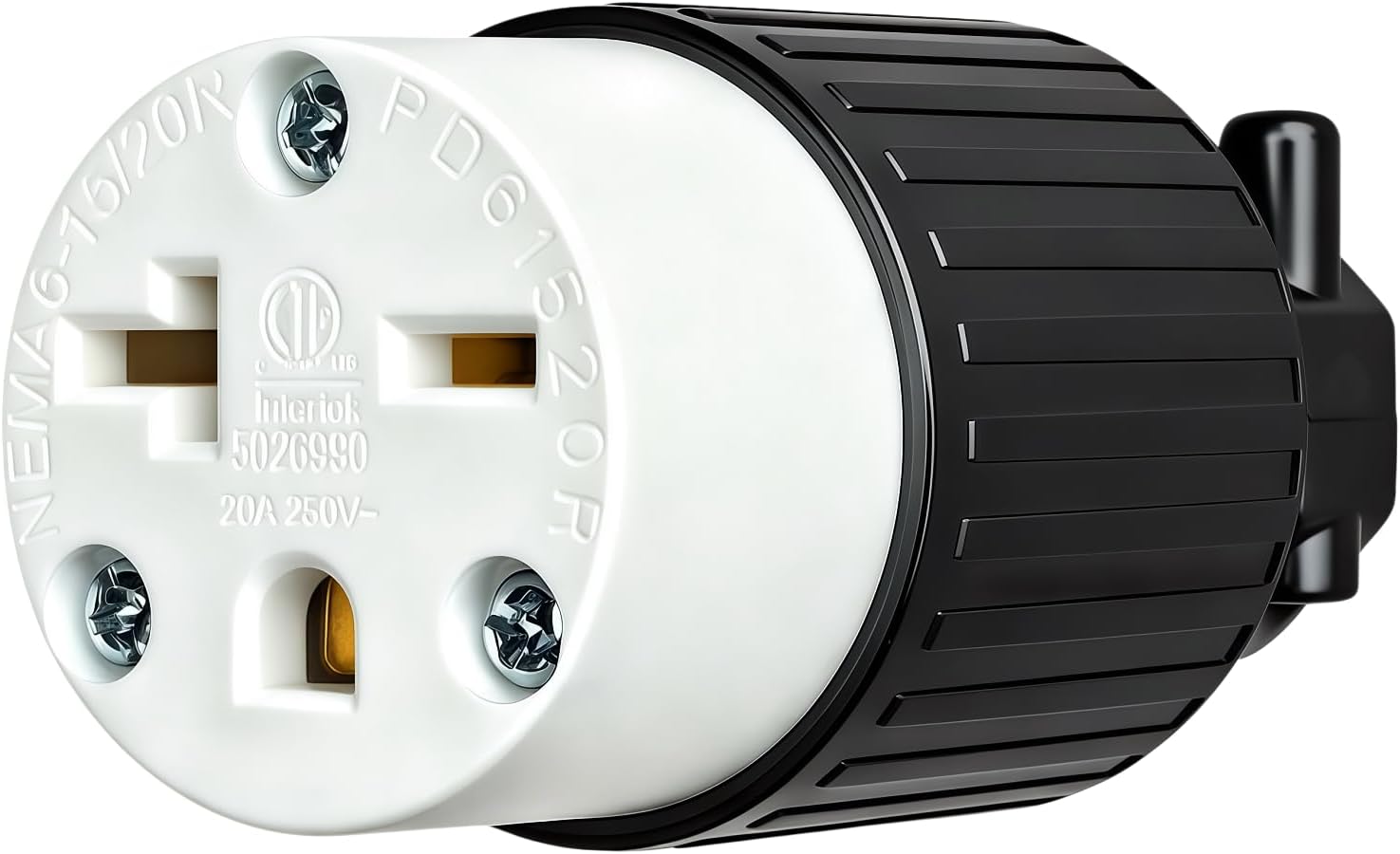 Nema 6-15R/6-20R 15A/20A 250V Receptacle, 15Amp 250 Volt USA Canada 3-Prong Female Straight Blade Connector, 15A Industrial Grade Cord Replacement Socket ETL (1, Black/White)