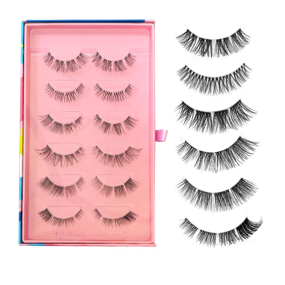 Natural False Eyelashes Set, 6 Styles, Reusable Handmade Lashes with Pink Storage Case, HUNHE2, 1 pair (Pack of 1) - Image 2