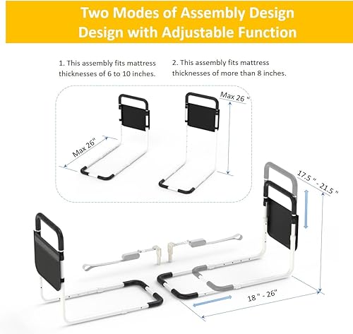 Miniatura 5 de Rieles de cama para adultos mayores, barandilla auxiliar de movilidad de noche, barra de apoyo médico con bolsillo de almacenamiento y correa de