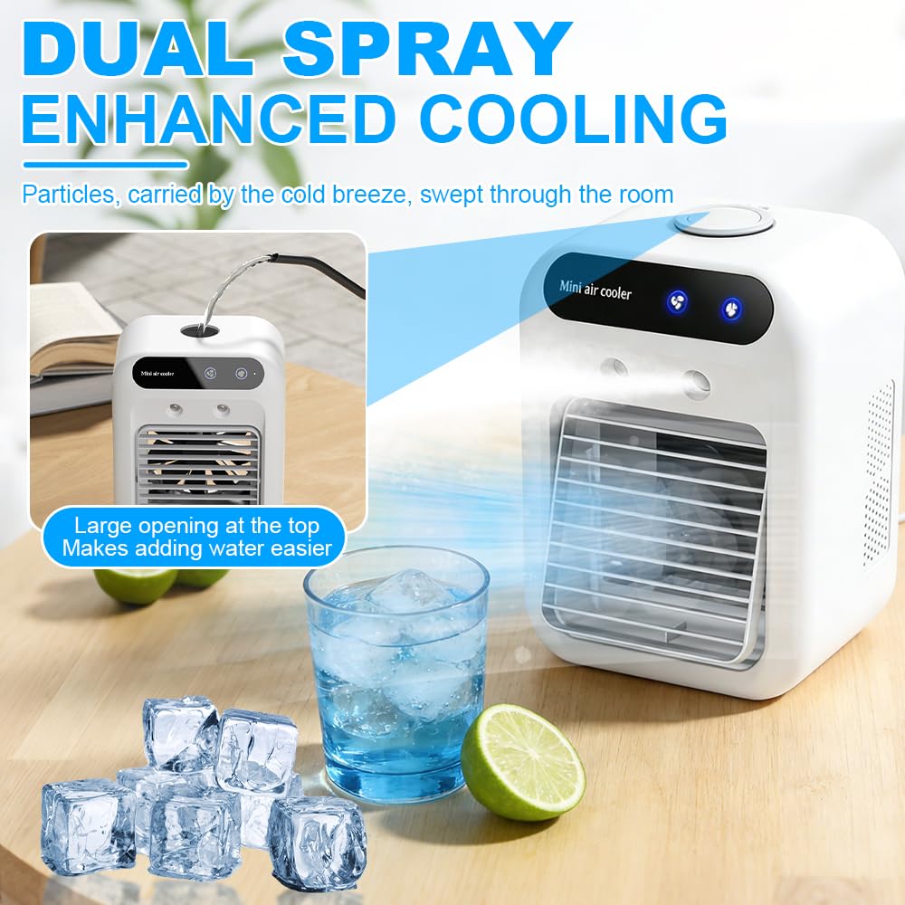 Tragbare Klimaanlage, SGZIOO Mini Luftkühler, Mini Tragbarer Kühler, Klimageräte 500ml Wassertank, Kühlnebel, 4 in 1 Raumkühler, Kühlventilator für Zuhause, Schlafzimmer, Büro und Reisen