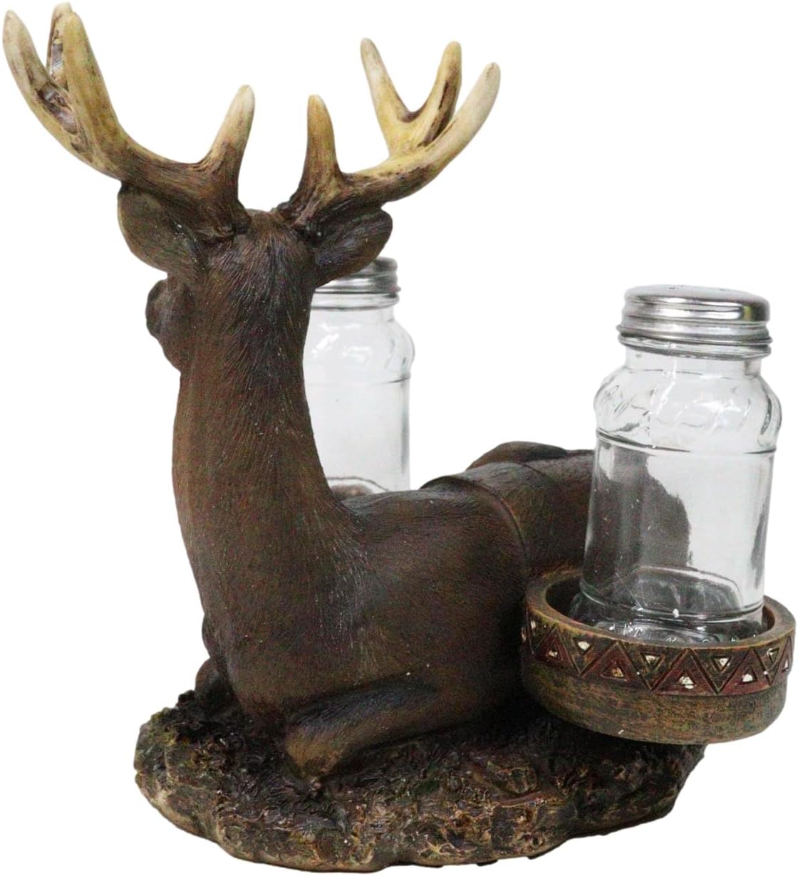 Ebros Gift Rustic 8 Point Antlers Whitetail Buck Deer With Saddlebags Glass Salt And Pepper Shakers Holder Figurine Decor Deers Bucks Stags Hunters Cabin Cottage Lodge Home Decorative Accent